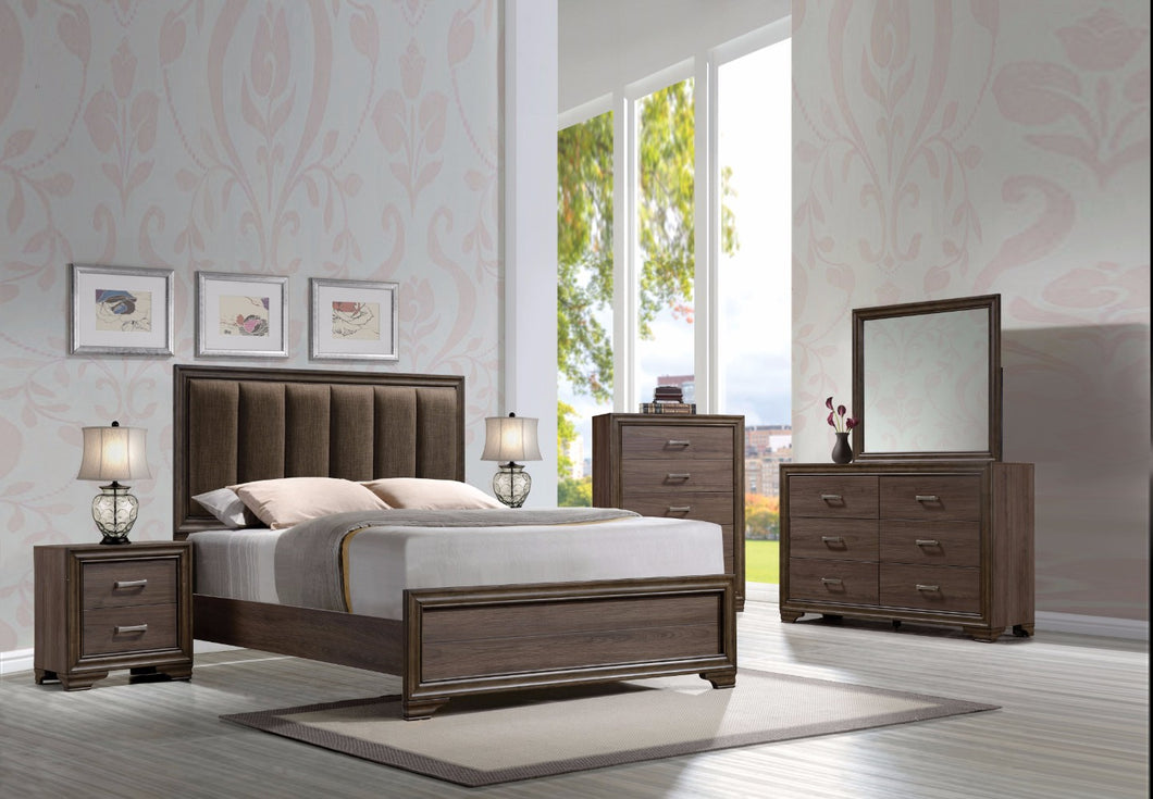 Transitional Style Queen Size Panel Bed With Padded Headboard, Brown