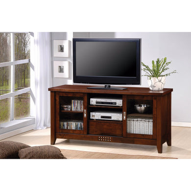 Transitional TV Console with Doors and Shelves, Brown