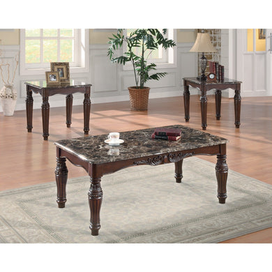 3-Piece Traditional Faux Marble Occasional Table Set, Brown