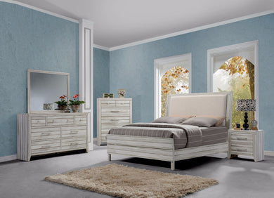 Antique Style Wooden Queen Size Panel Bed, White