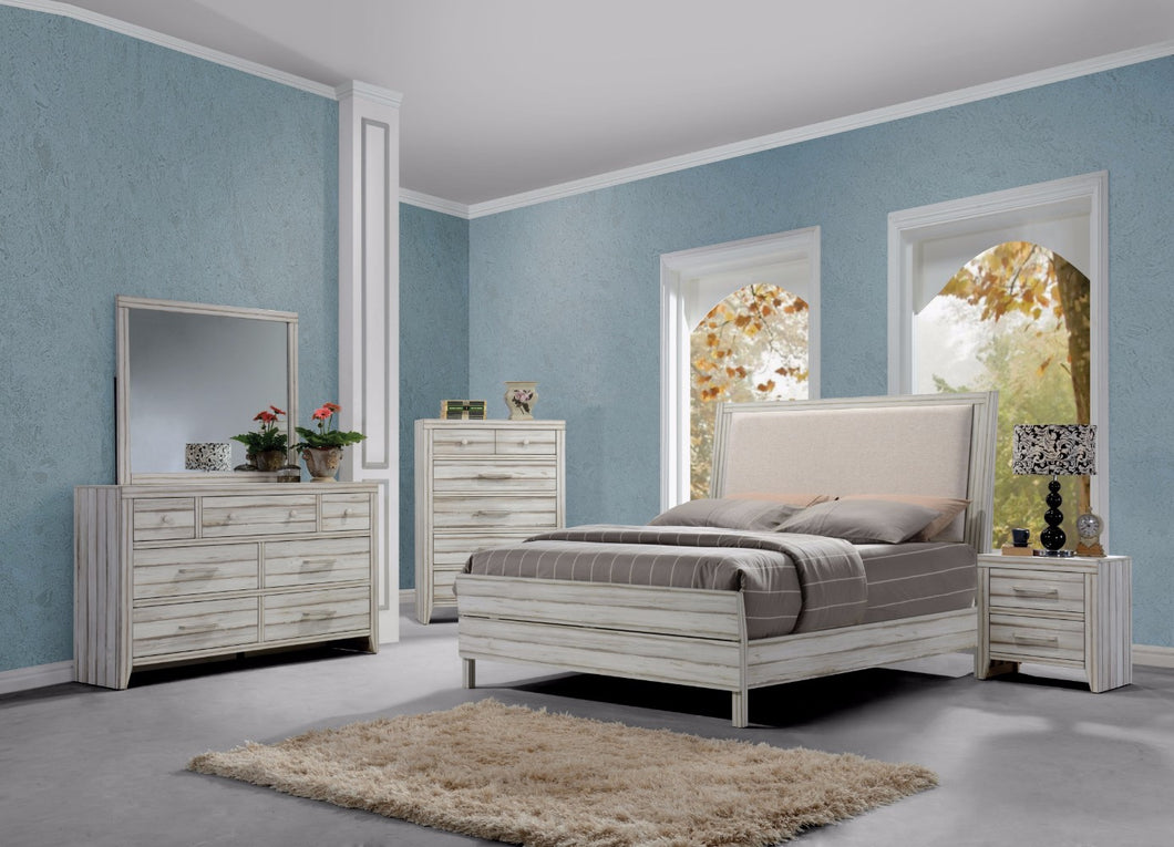 Antique Style Wooden Queen Size Panel Bed, White