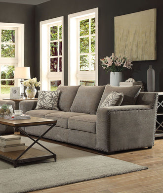 Vogue Gray Chenille Sofa with 2 Pillows