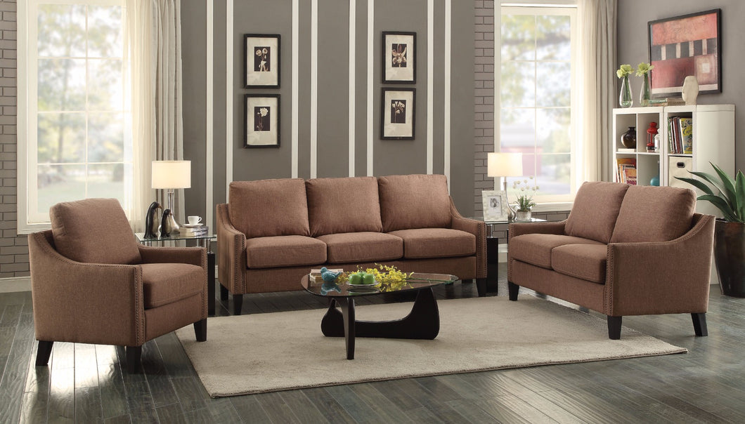 Wooden Frame Sofa In Brown Linen Fabric