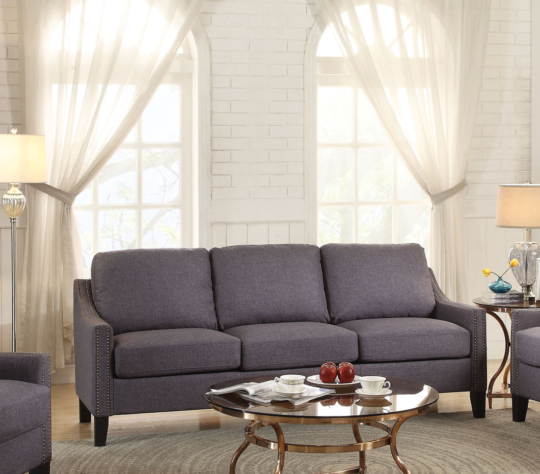 Wooden Frame Sofa In Gray Linen Fabric