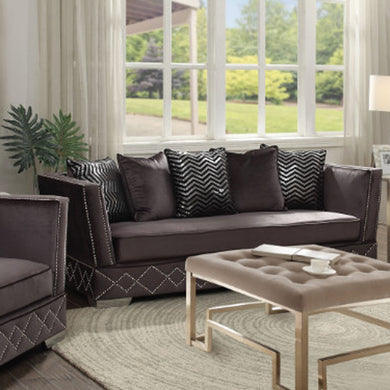 Velveteen Sofa With 5 Pillows, Gray