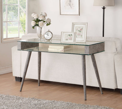 Trendy Sofa Table, Clear Glass & Faux Concrete