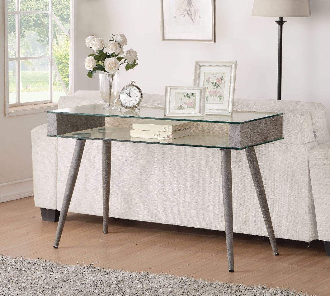 Trendy Sofa Table, Clear Glass & Faux Concrete