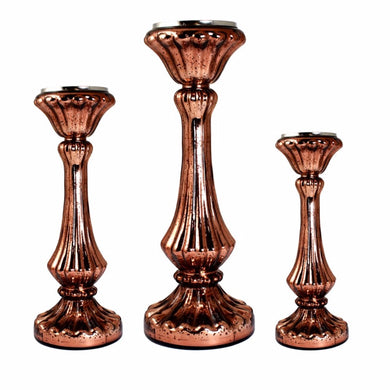Well-Designed 3 Piece Glass Candle Holder, Copper