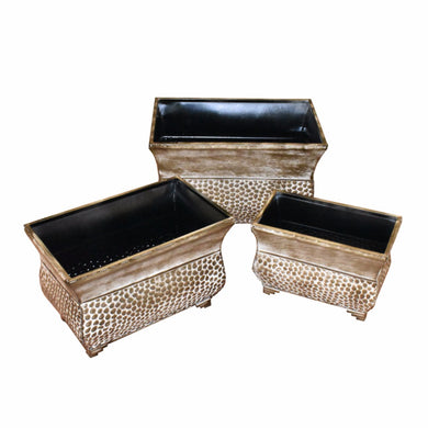 Antique 3 Piece Metal Flower Pot, Brown
