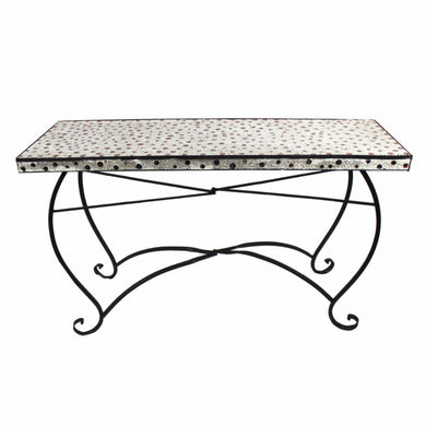 Well-designed Rectangular Metal Table With Mosaic Motif, White And Black
