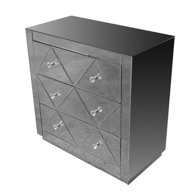 Transitional Style Wood And Glass Side Table With 3 Drawers, Gray