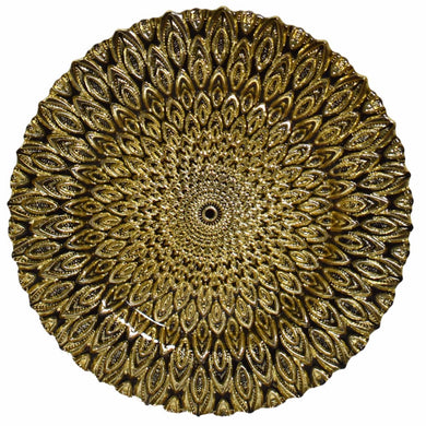 Adorning Glass Charger  Plate With Engraved Pattern, Gold