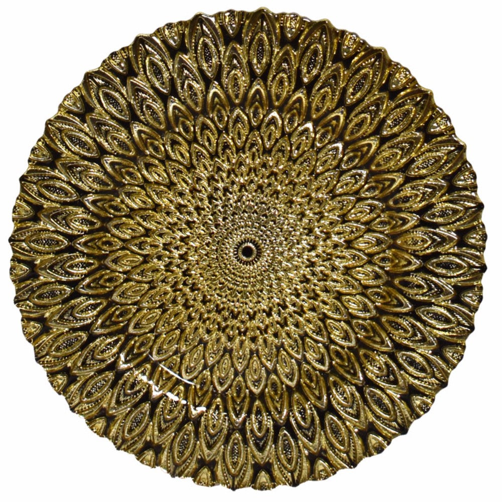 Adorning Glass Charger  Plate With Engraved Pattern, Gold