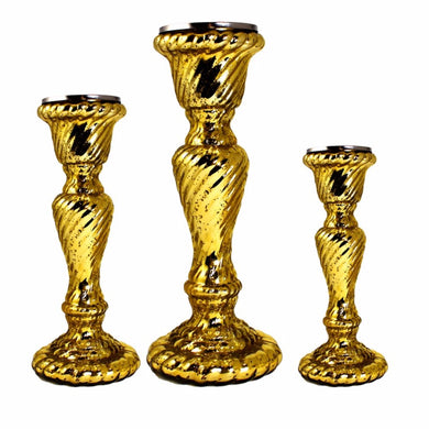 Vintage Style 3 Piece Glass Candle Holder, Gold