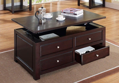 Trendy Wooden Coffee Table With Lift Top, Espresso Brown