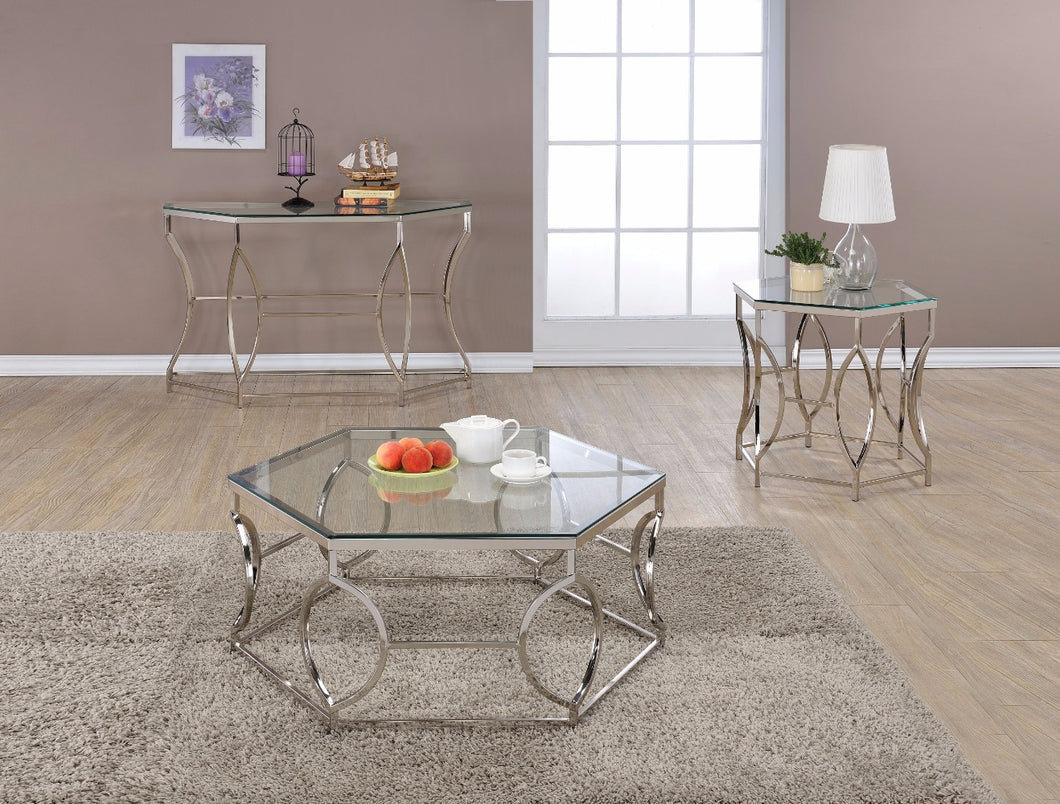 Alluring Coffee Table, Chrome Silver & Clear Glass