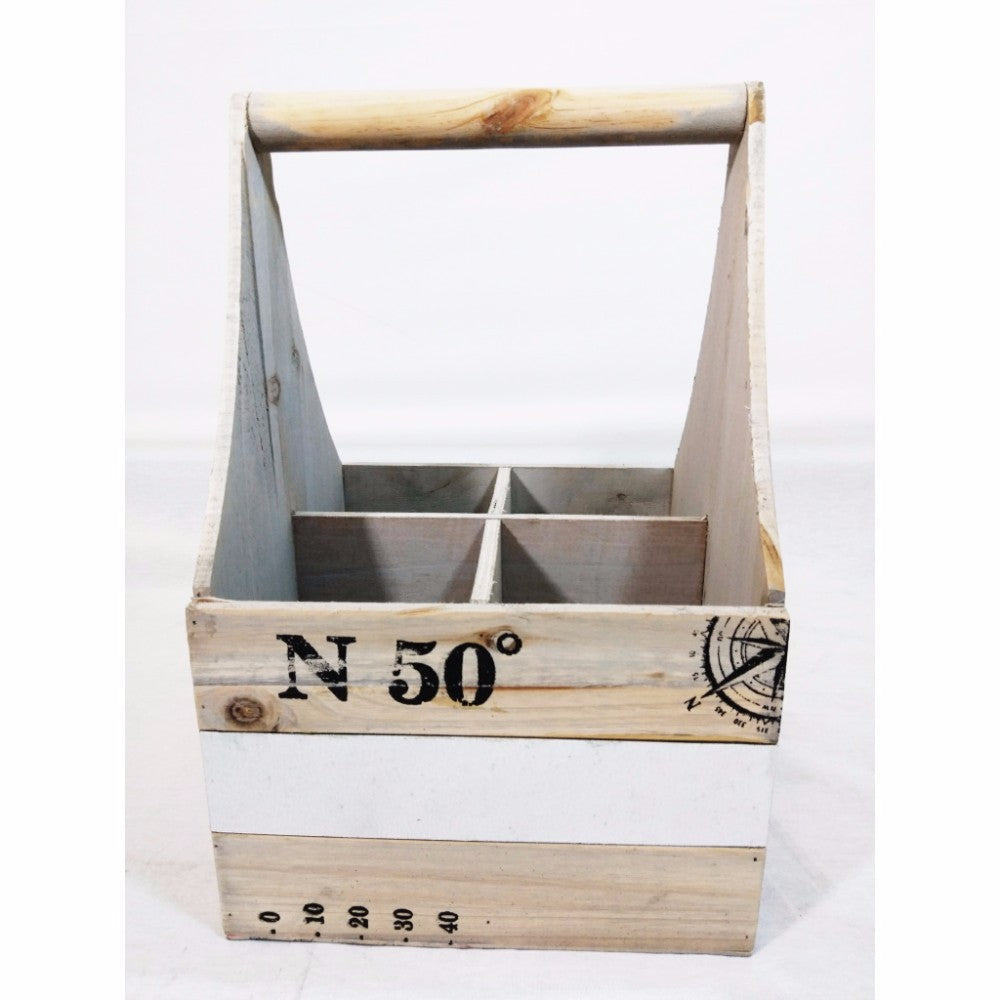 Antique Wooden Wine Bottle Caddy, Brown