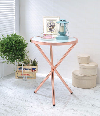 Alluring Side Table, Frosted Glass & Copper