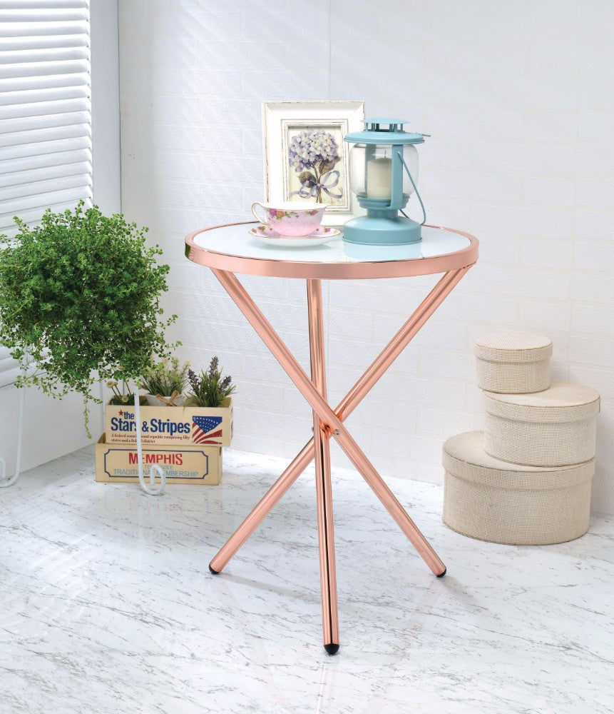 Alluring Side Table, Frosted Glass & Copper