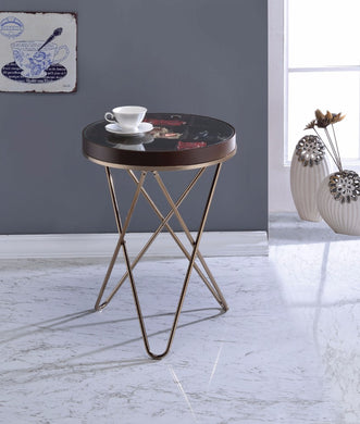 Voguish Side Table, Walnut Brown & Gold