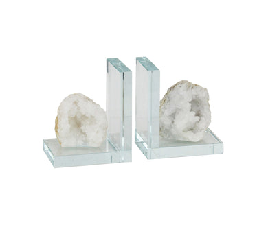 Transparent Glass With Geode Bookends, Set of two, White