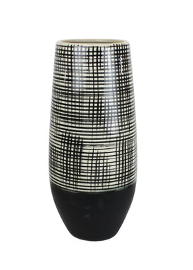 Tribal Delight Ceramic Vase, White and Black