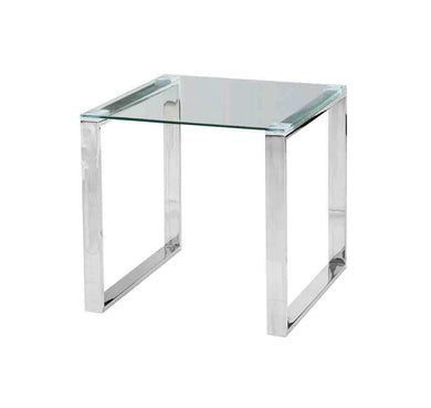 Aesthetic Silvery Side Table In Stainless Steel & Clear Glass