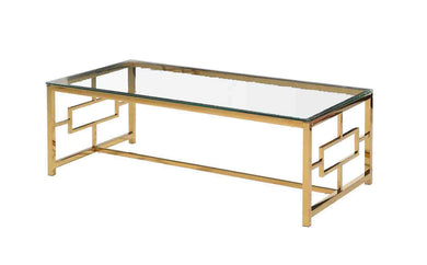 AESTHETIC STAINLESS STEEL AND GLASS COCKTAIL TABLE, GOLD