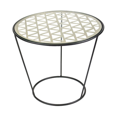 Well- Designed Metal And Glass Round  Accent Table, Black And White
