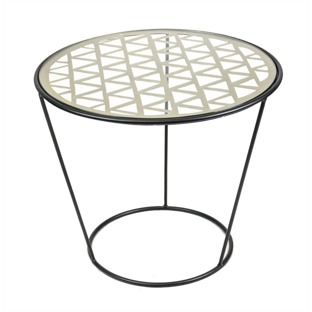 Well- Designed Metal And Glass Round  Accent Table, Black And White