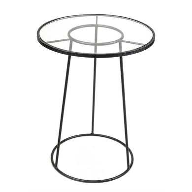 Symmetrically Tapered Round Metal And Glass Accent Table, Black