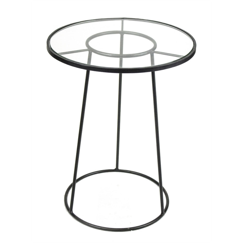 Symmetrically Tapered Round Metal And Glass Accent Table, Black