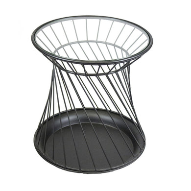 Unique Metal Round Accent Table With Glass Top, Black