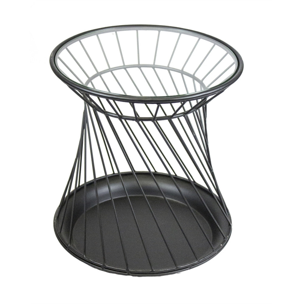 Unique Metal Round Accent Table With Glass Top, Black