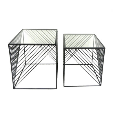 Abstract Metal And Glass Accent Table, Set Of Two, Black