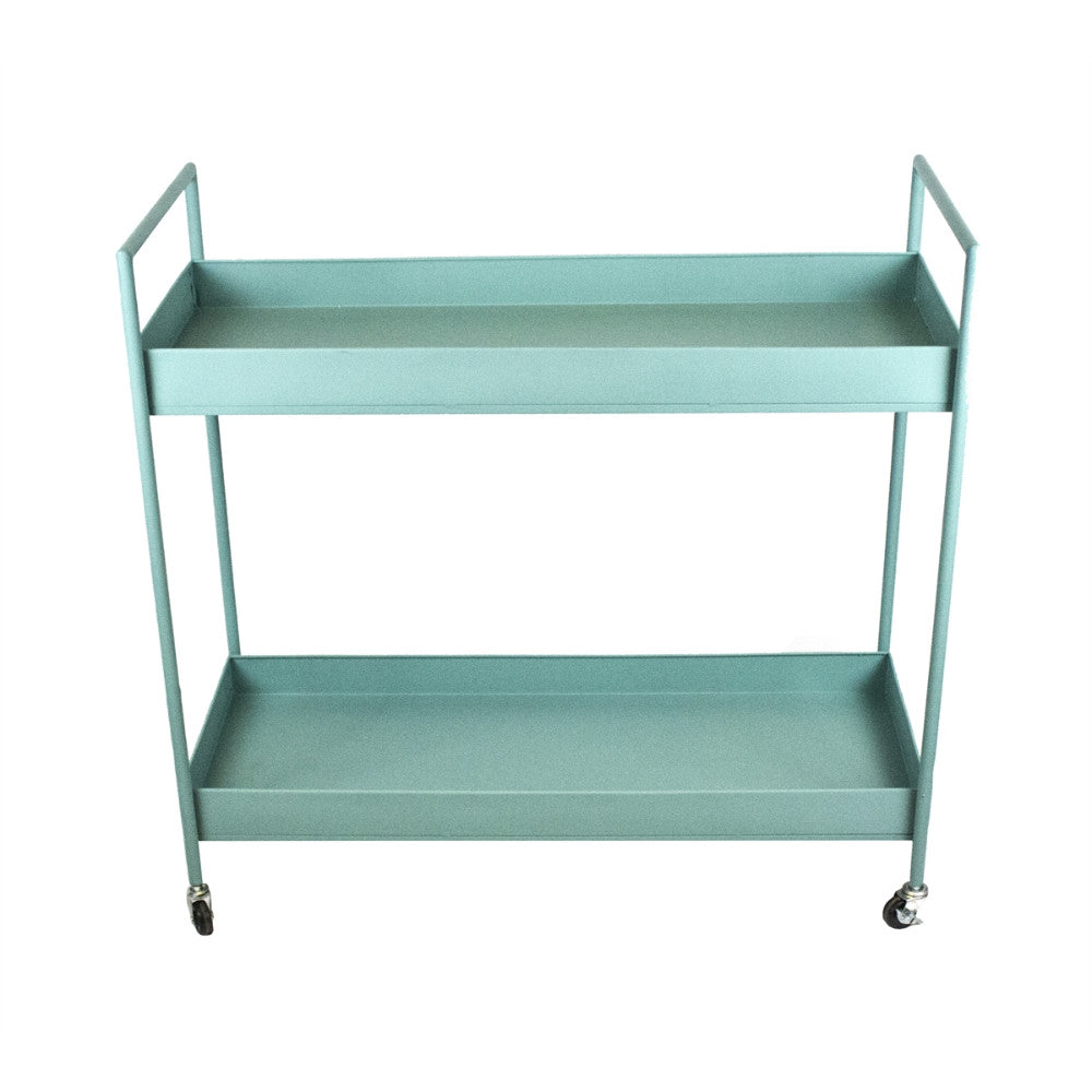 Tantalizing Metal Bar Cart With Elevated Handles, Green