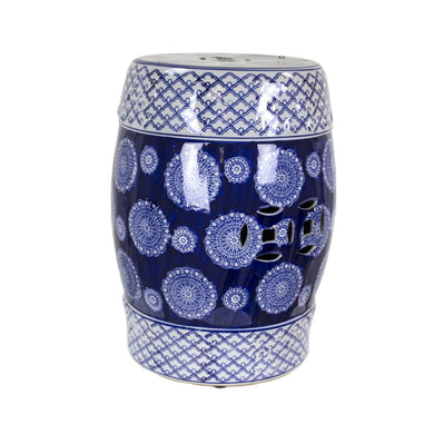 Winsomely Designed Ceramic Garden Stool, Blue And White