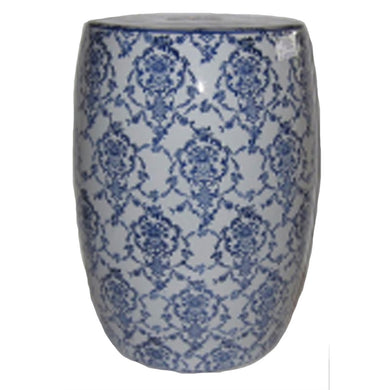Aesthetic Ceramic Garden Stool, Blue And White