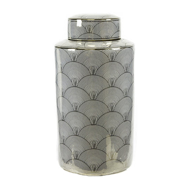 Swirl Patterned Decorative Lidded Jar, White & Gold