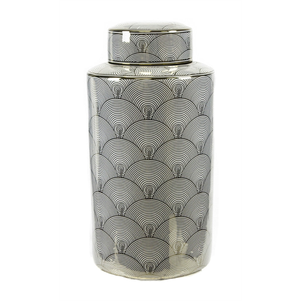 Swirl Patterned Decorative Lidded Jar, White & Gold