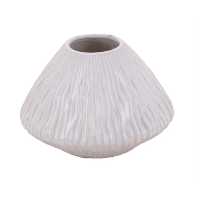 Wave Pattern Flared Ceramic Vase, White