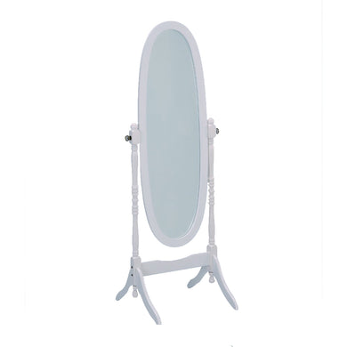 Wooden Oval Cheval Floor Mirror, White Finish