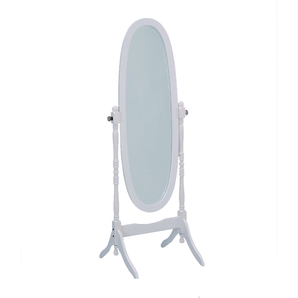Wooden Oval Cheval Floor Mirror, White Finish