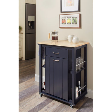 Transitional Kitchen Cart with Casters, Blue