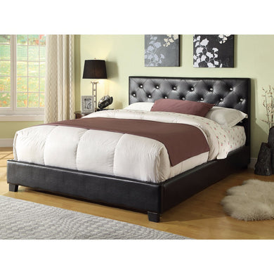 Transitional Upholstered Queen Bed with Button Tufting, Black