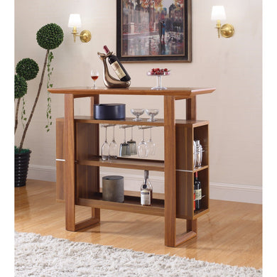 Alluring Bar Unit With Wine Glass Rack, Brown
