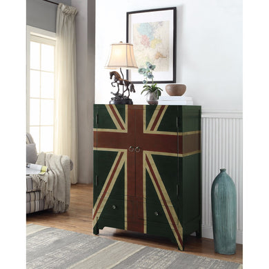 Accent Cabinet with British Flag Design, Green And Red
