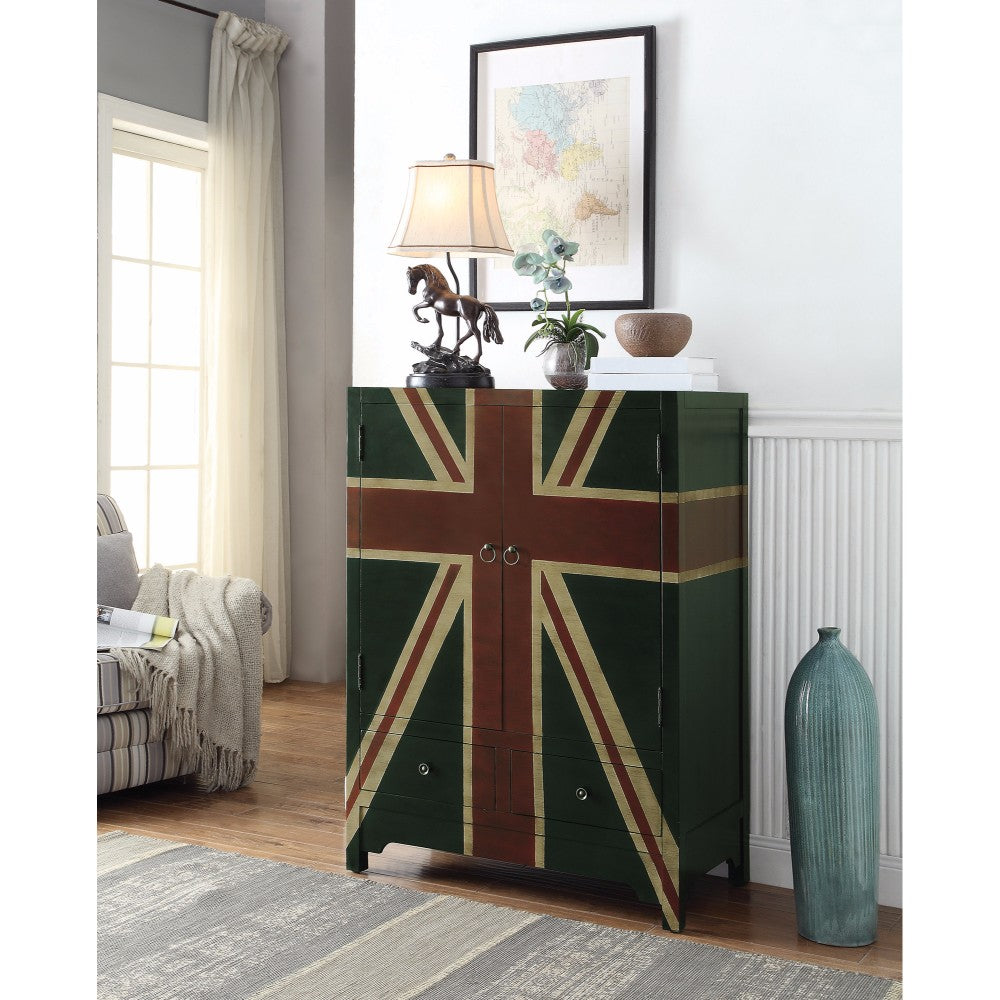 Accent Cabinet with British Flag Design, Green And Red