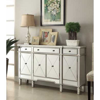 Transitional Mirror Panel Wine Cabinet, White