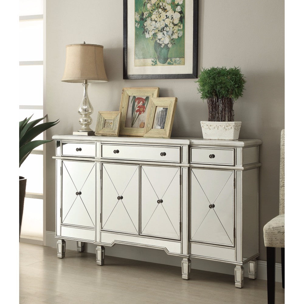 Transitional Mirror Panel Wine Cabinet, White